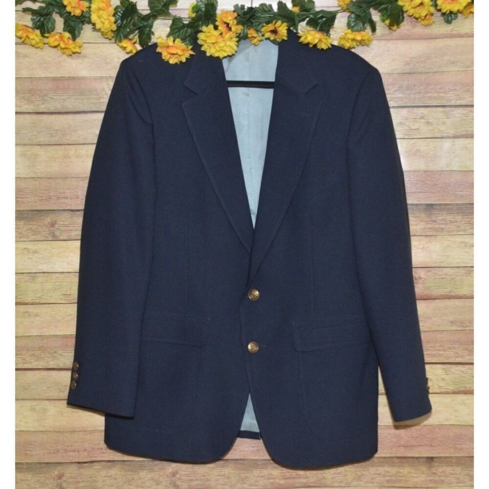 Vintage Edgeworth Men's Blue Double Button Lined Blazer Jacket Size 42R Career